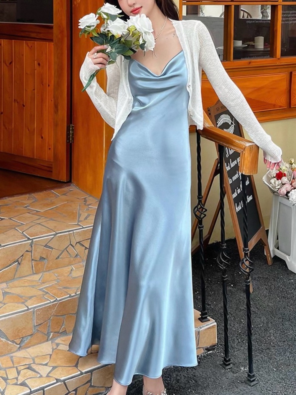 Satin Slip Dress in Pale Blue – Elegant Evening Dress
